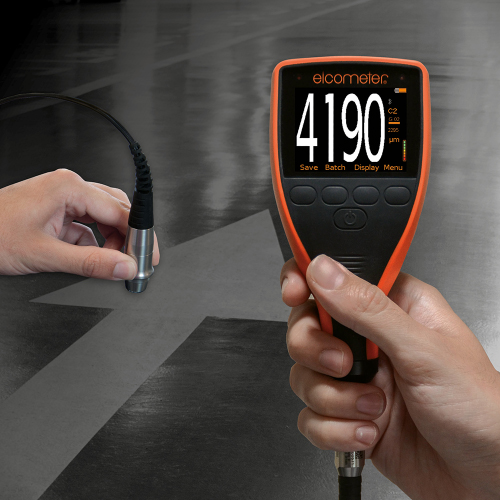 The Elcometer 500 measuring the dry film coating thickness on concrete